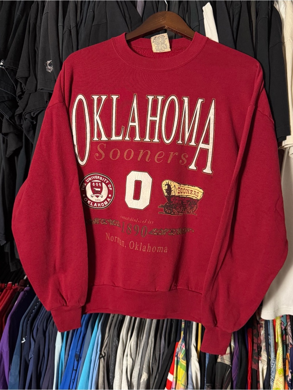 Vintage 90s Red Oak Oklahoma Sooners Crewneck Sweater Mens Large Red College